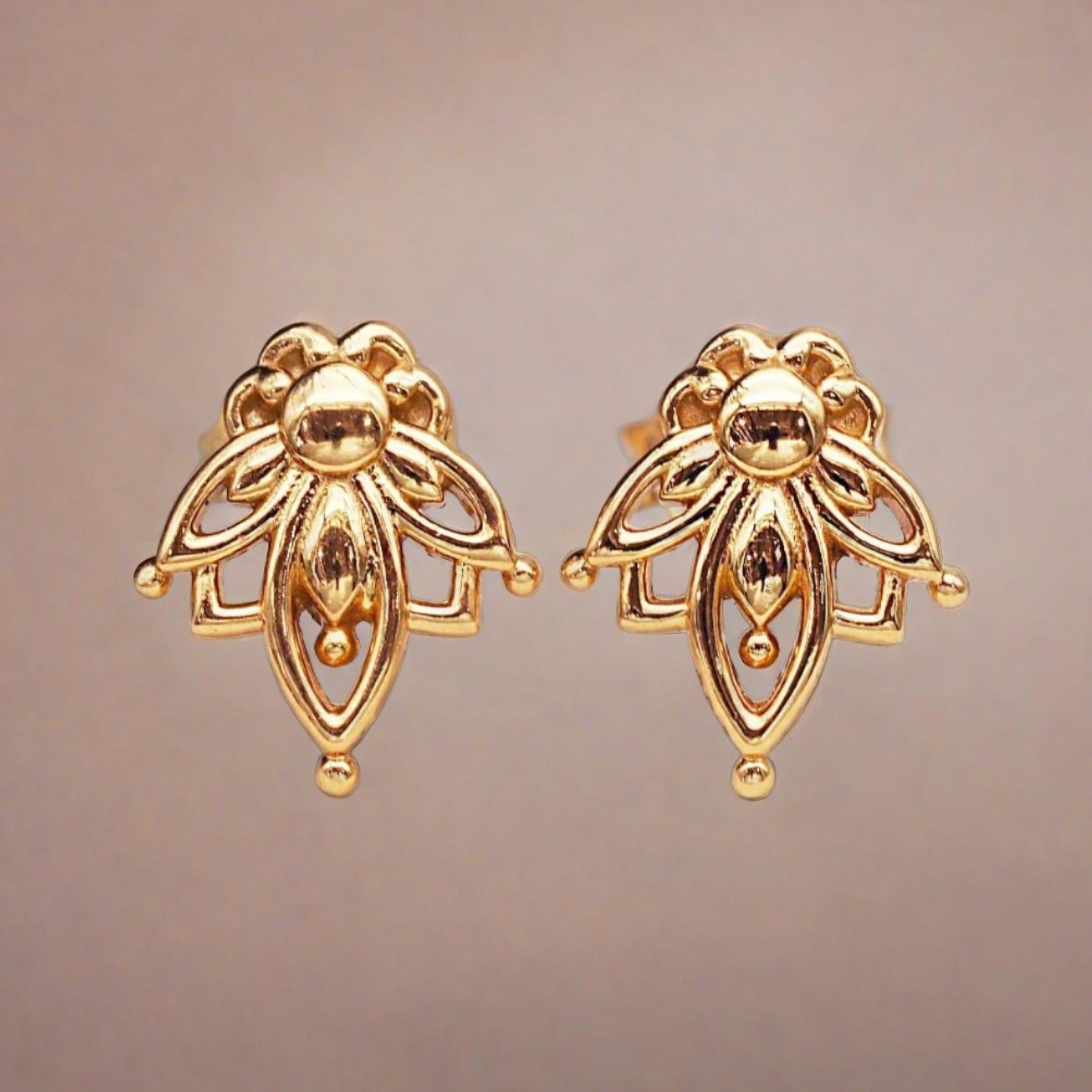 Dainty Gold Lotus Stud Earrings - womens jewellery by indie and harper