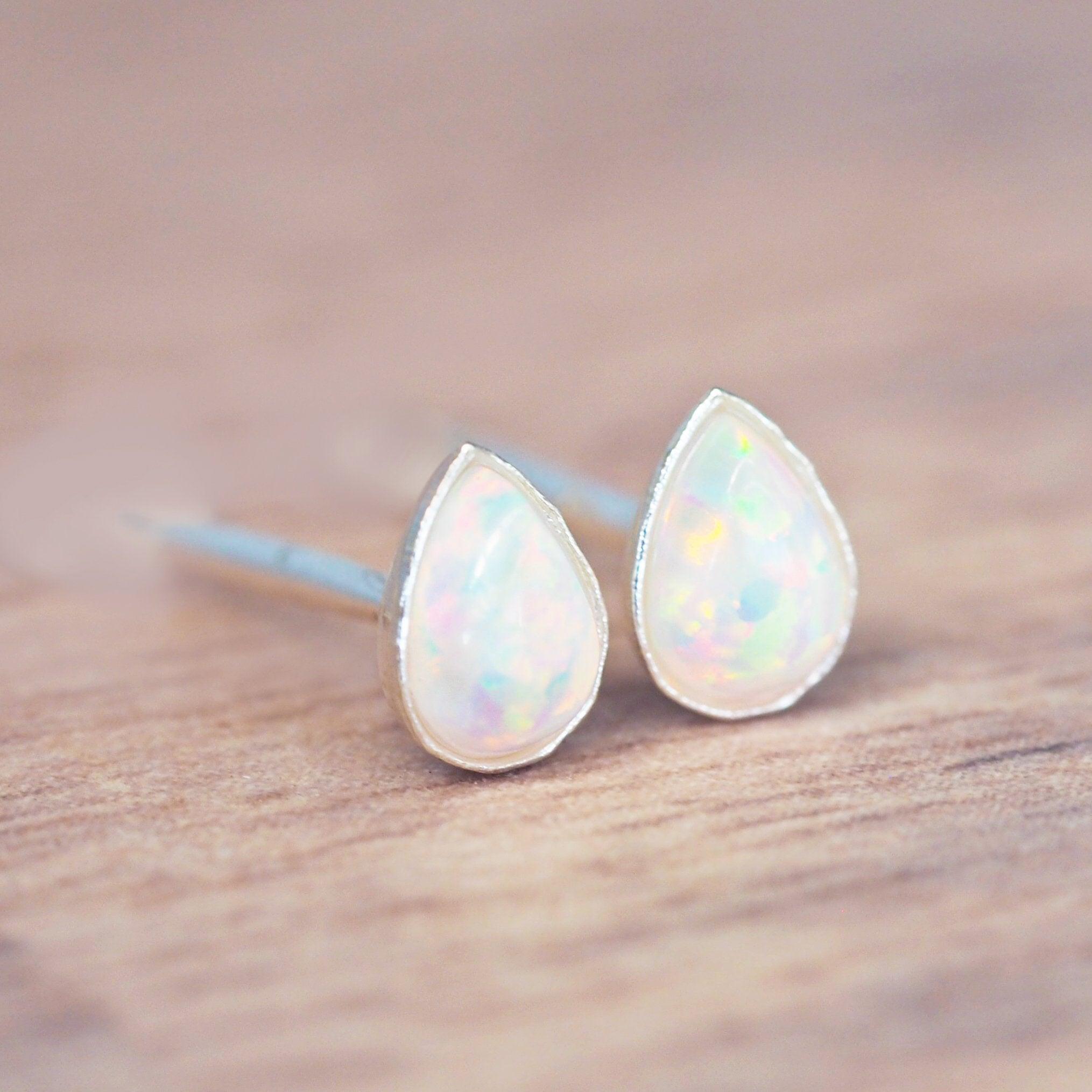 Indie and Harper sterling silver Dainty droplet white Opal Earrings