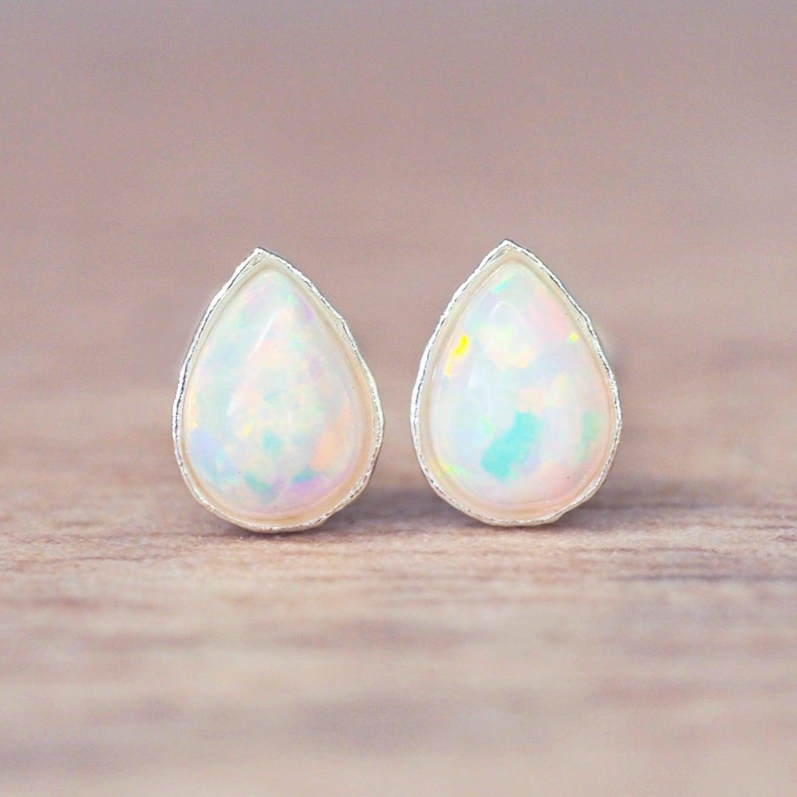Indie and Harper Dainty droplet white Opal Earrings