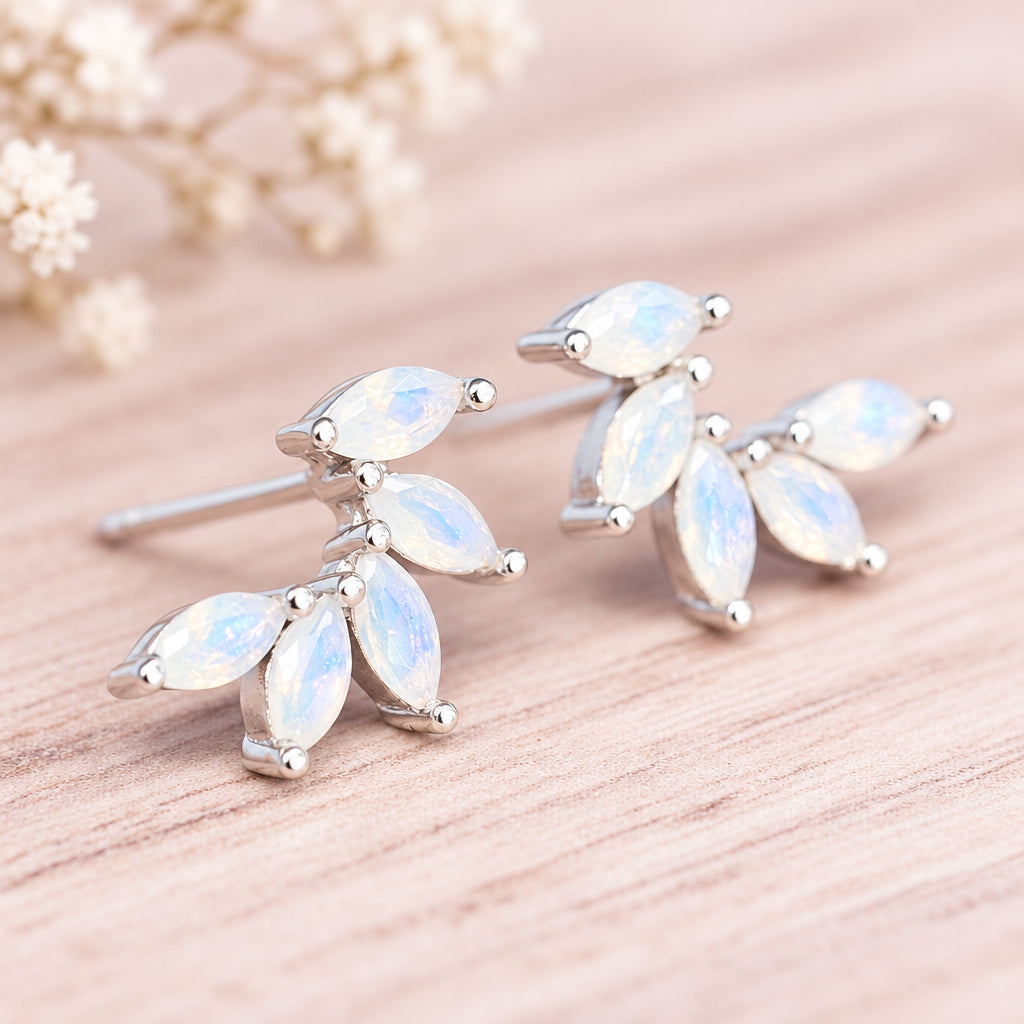 Sterling silver petal stud earrings with five marquise stones