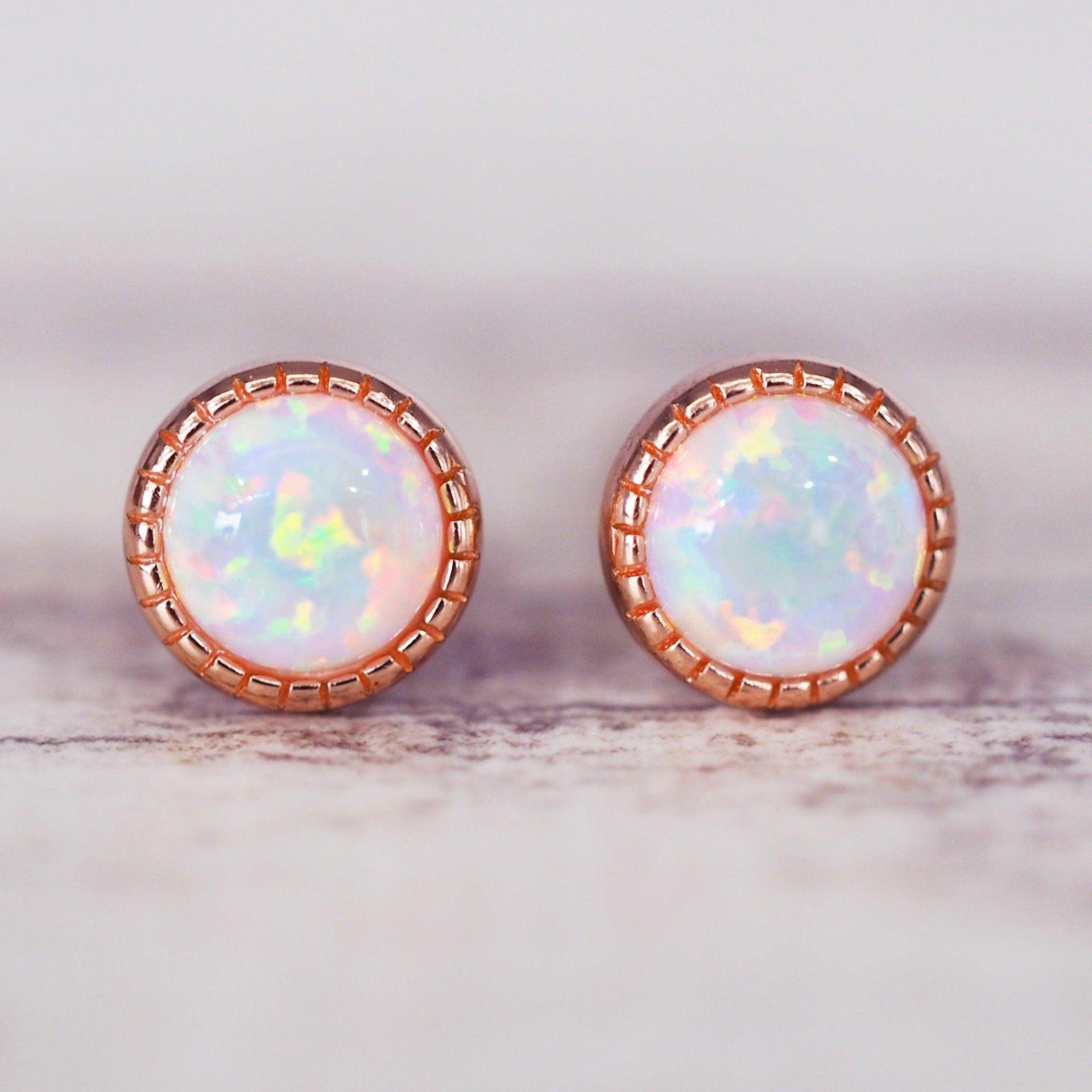 Dainty Rose Gold Opal Earrings - womens jewellery by indie and harper