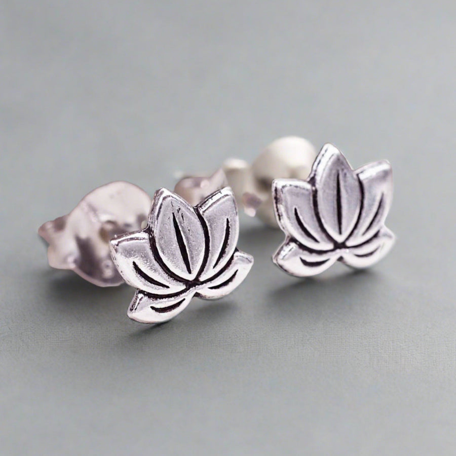 Dainty Silver Lotus Studs - womens sterling silver earrings by indie and harper