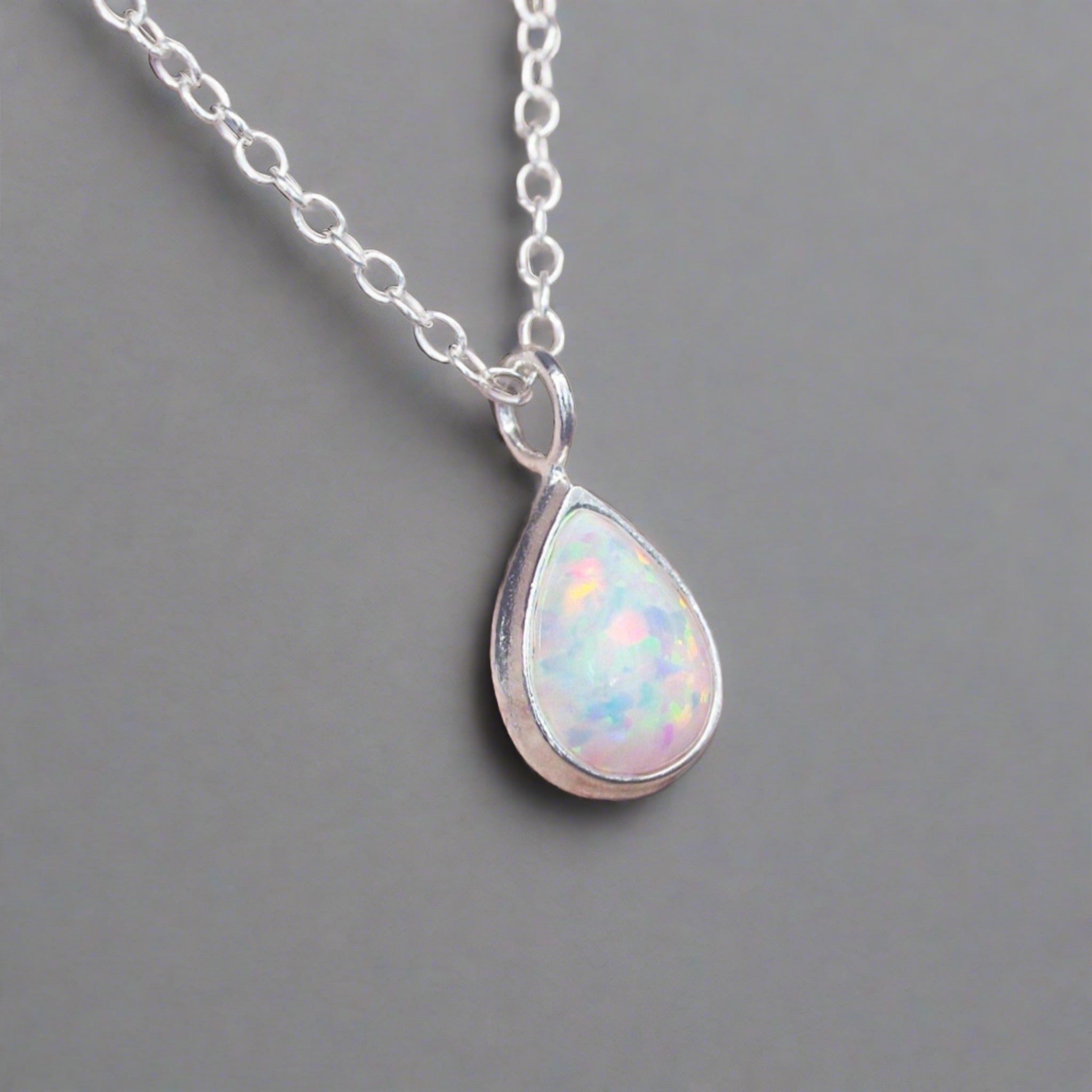 Indie and Harper sterling silver dainty tear drop Opal Necklace