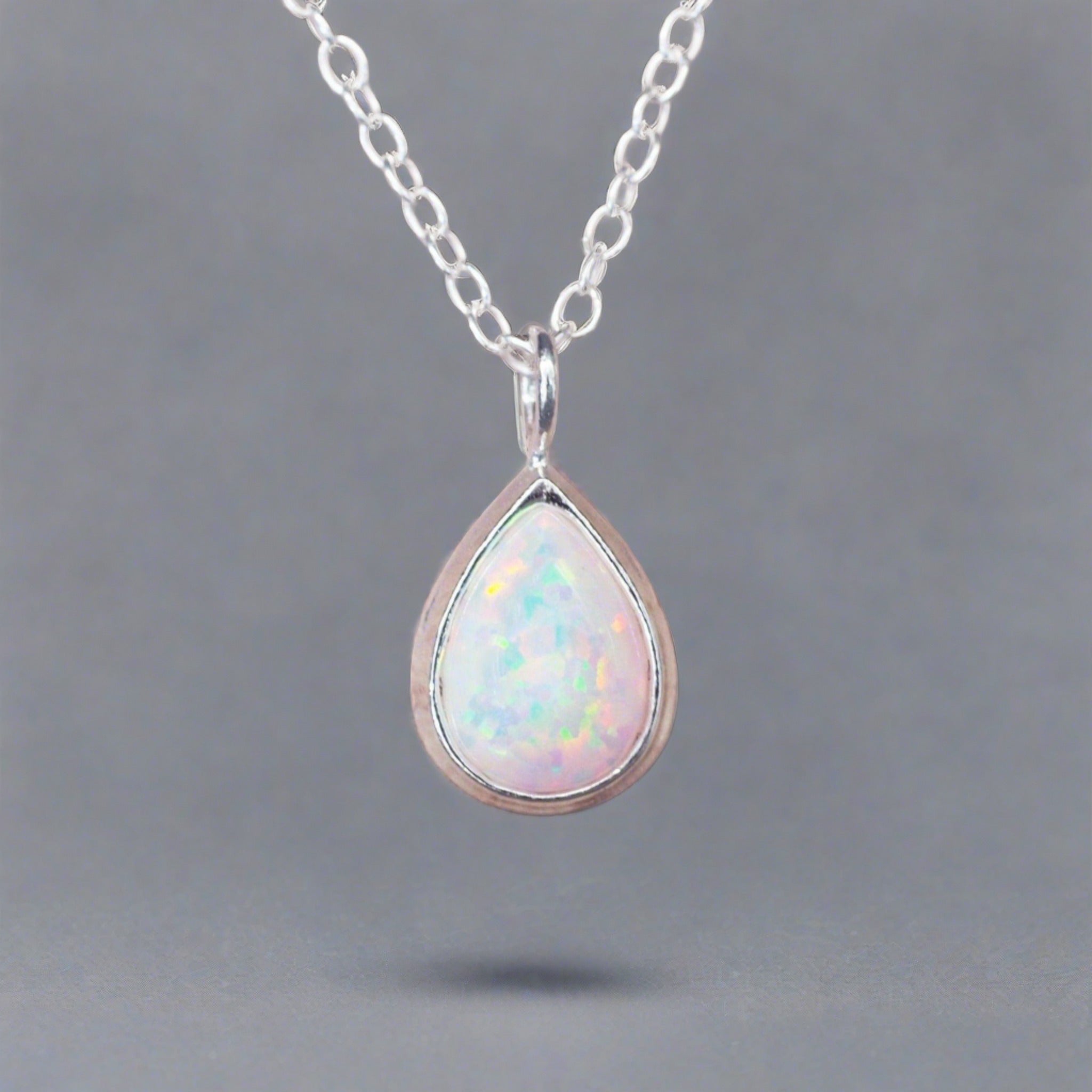 Indie and Harper silver dainty tear drop Opal Necklace