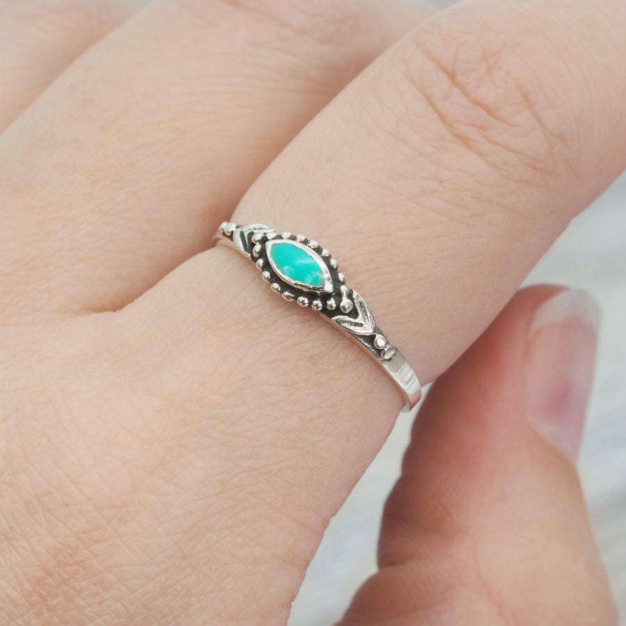 Dainty Turquoise Ring being worn - turquoise  jewellery by indie and harper