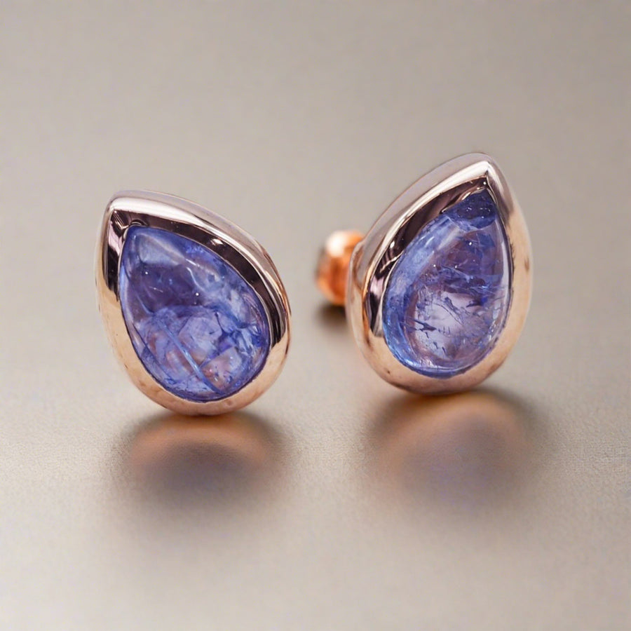Rose Gold December Birthstone Earrings - Tanzanite earrings - womens December birthstone jewellery
