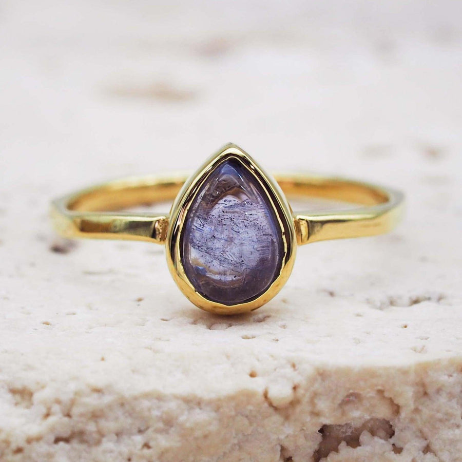 gold December Birthstone Ring made with Tanzanite - womens birthstone jewellery by indie and harper