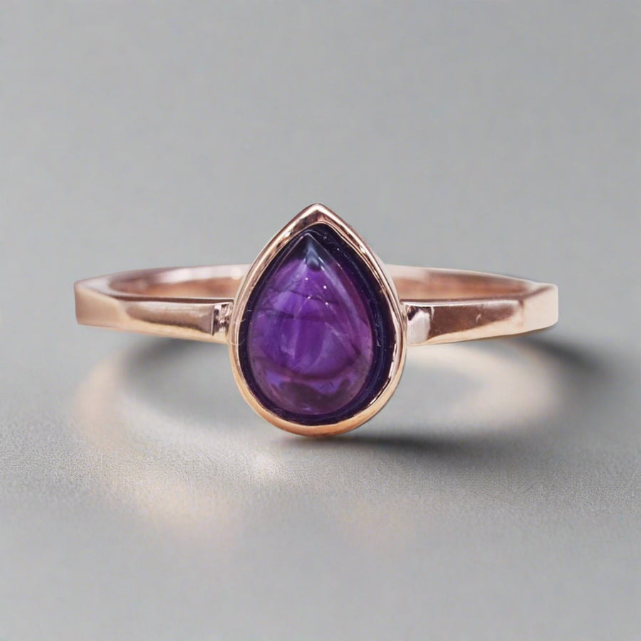 February Birthstone Ring - Amethyst and rose gold ring