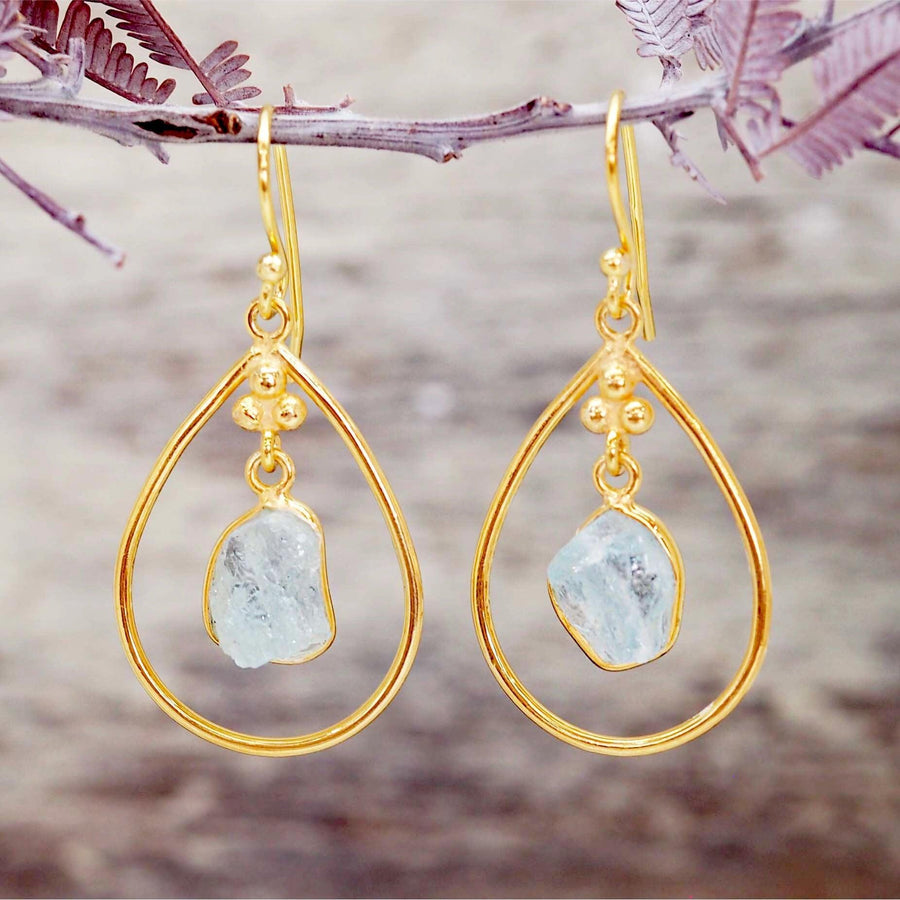 Gold Aquamarine Earrings - womens aquamarine jewellery 