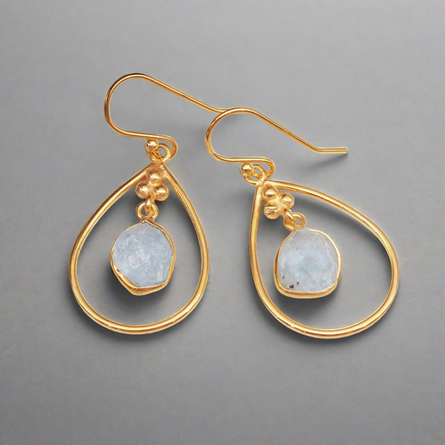 Gold Aquamarine Raindrop Earrings - womens jewellery by indie and harper