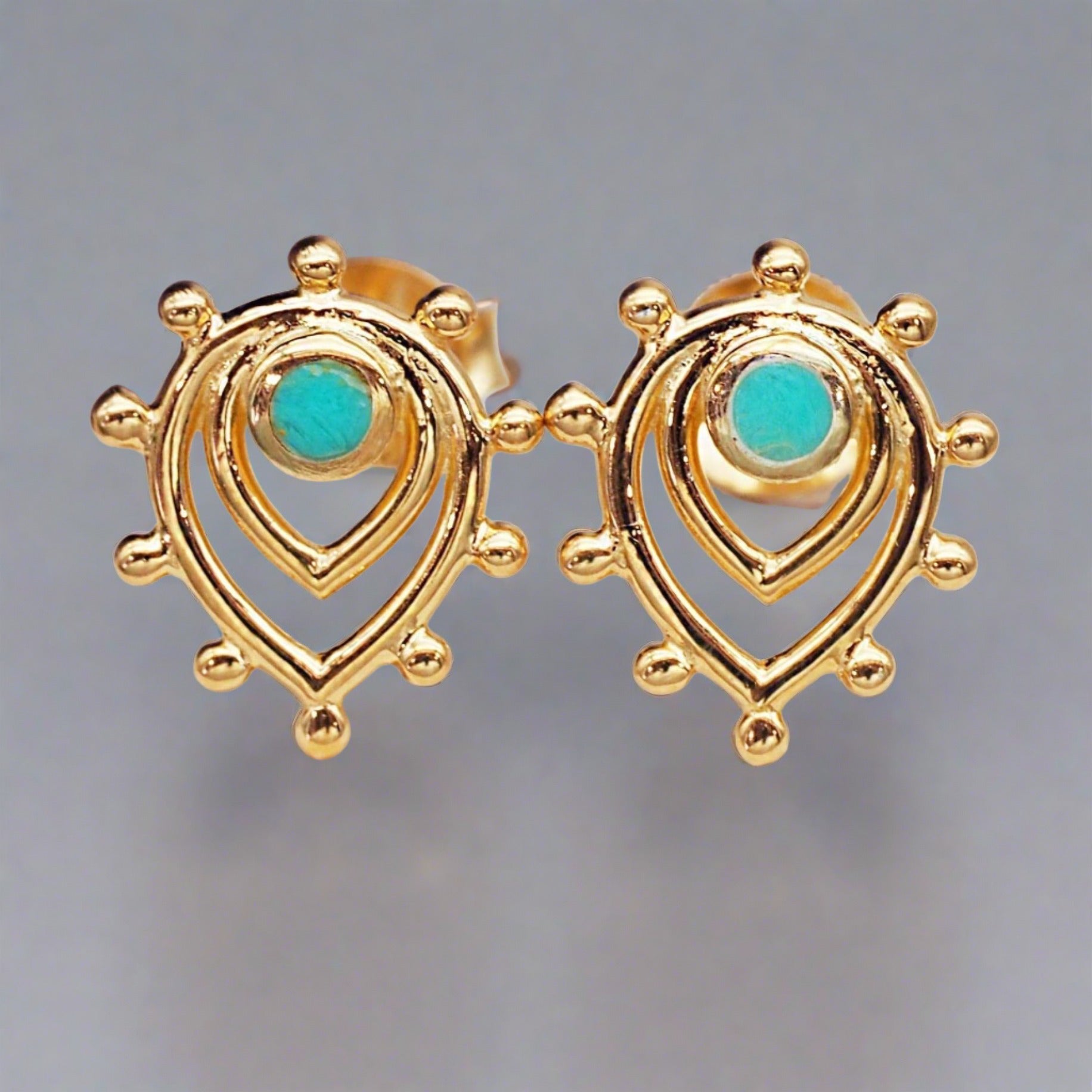 Gold Aztec Turquoise Stud Earrings - womens jewellery by indie and harper
