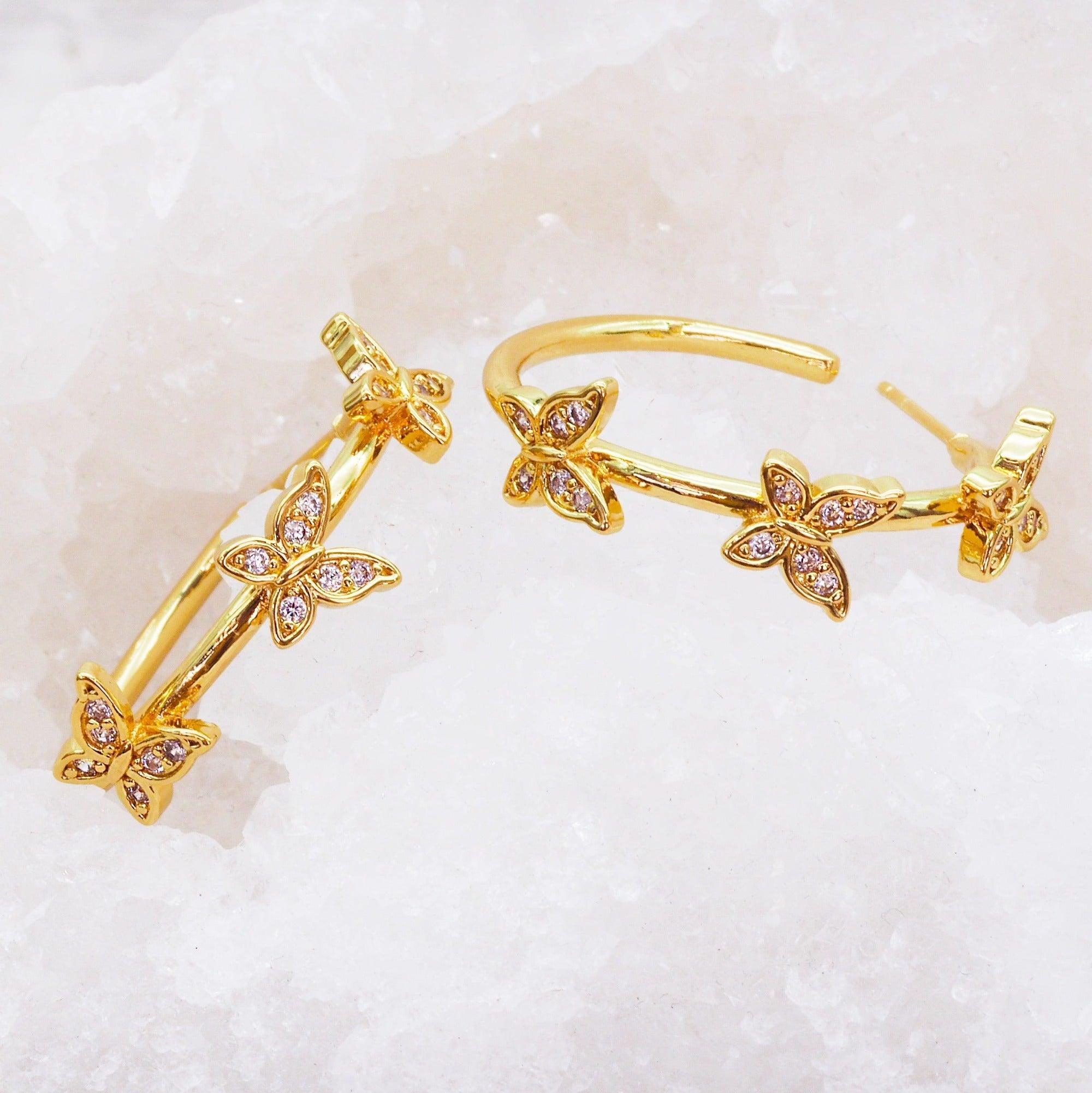 Gold Butterfly Hoops - womens jewellery by indie and harper