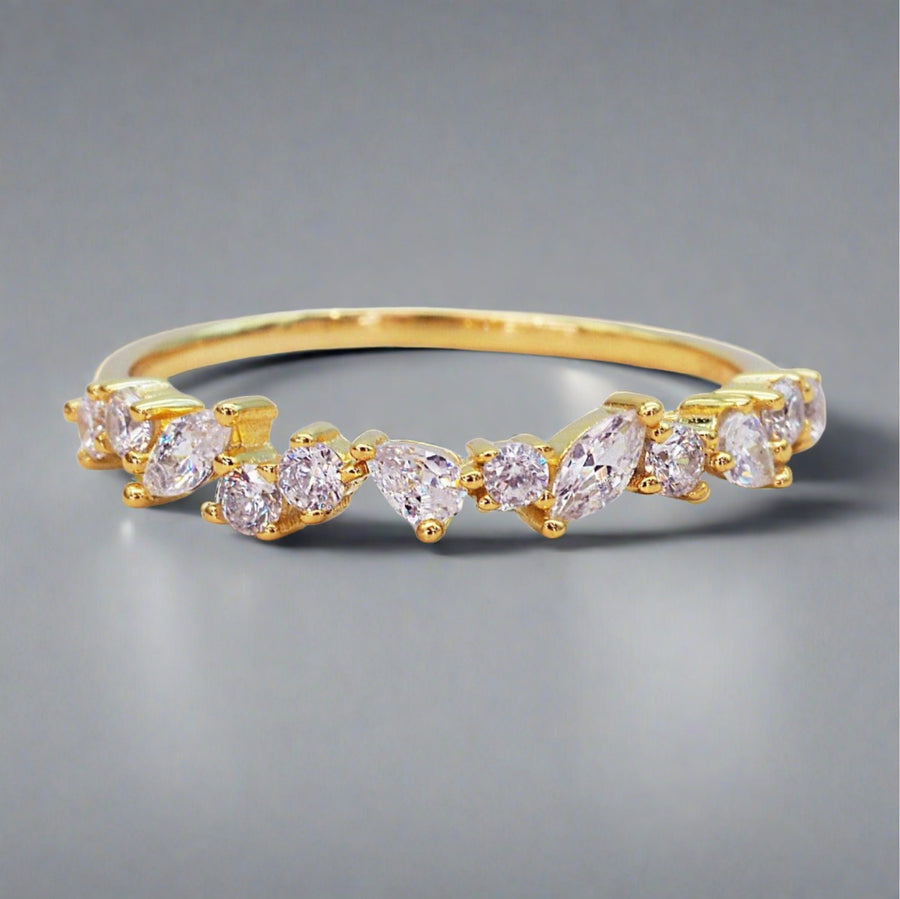 dainty gold ring with cubic zirconias - womens gold rings australia