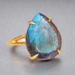 Gold Classic Rain Drop Labradorite Ring - womens jewellery by indie and harper