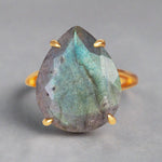 Gold Classic Rain Drop Labradorite Ring - womens jewellery by indie and harper