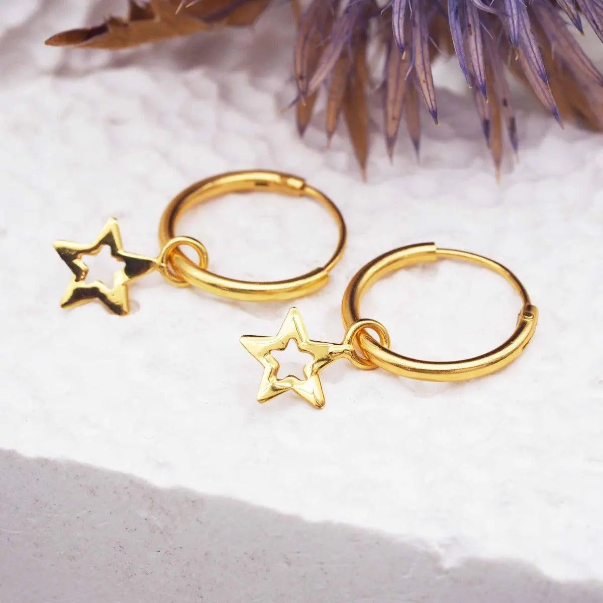 Indie and Harper Dainty star Gold hoop earrings