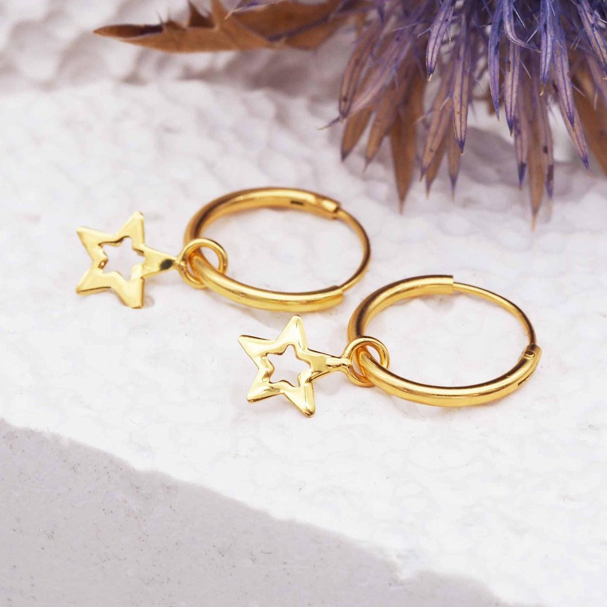 Gold Dainty Star Hoops - womens jewellery by indie and harper