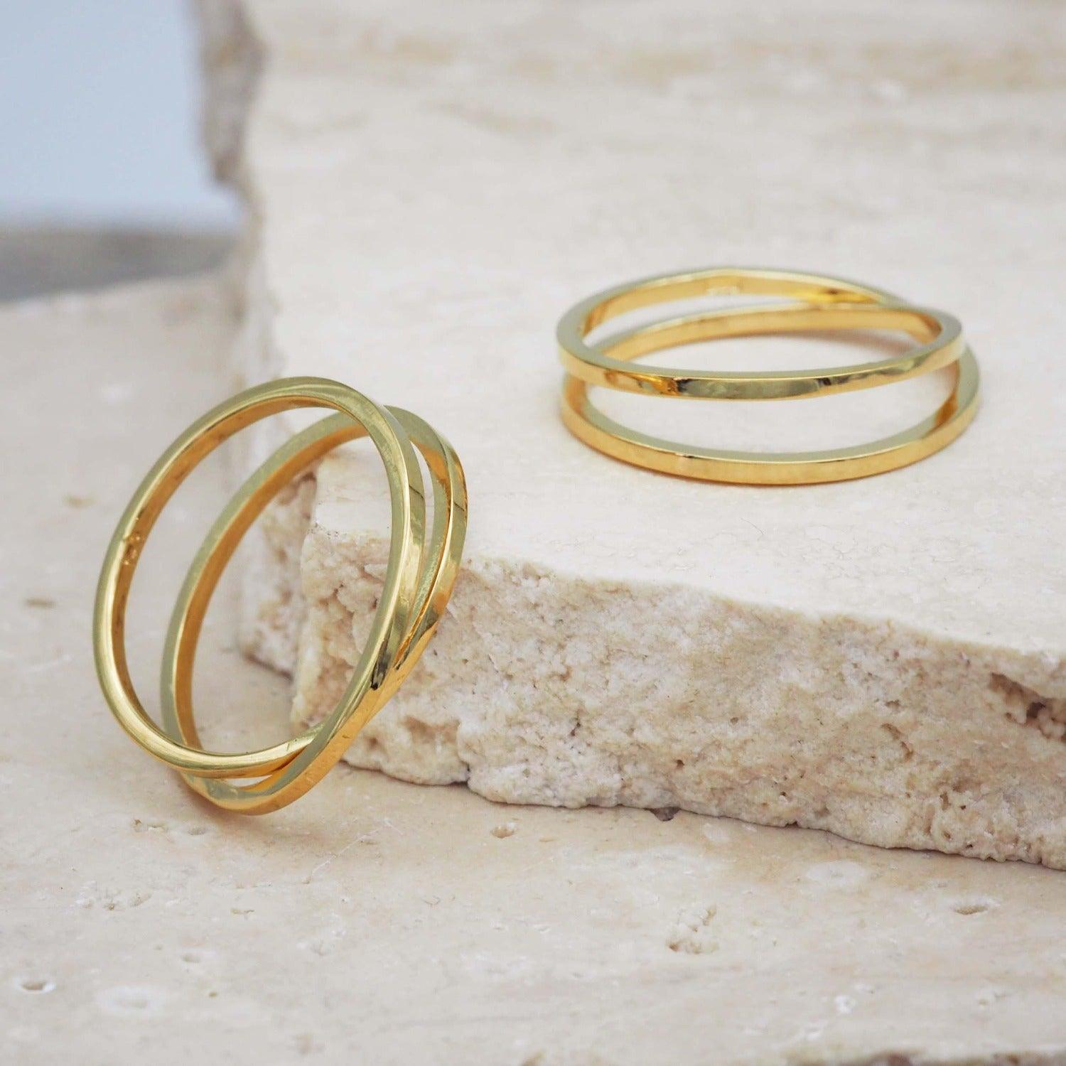 Gold Double Band Ring - womens jewellery by indie and harper
