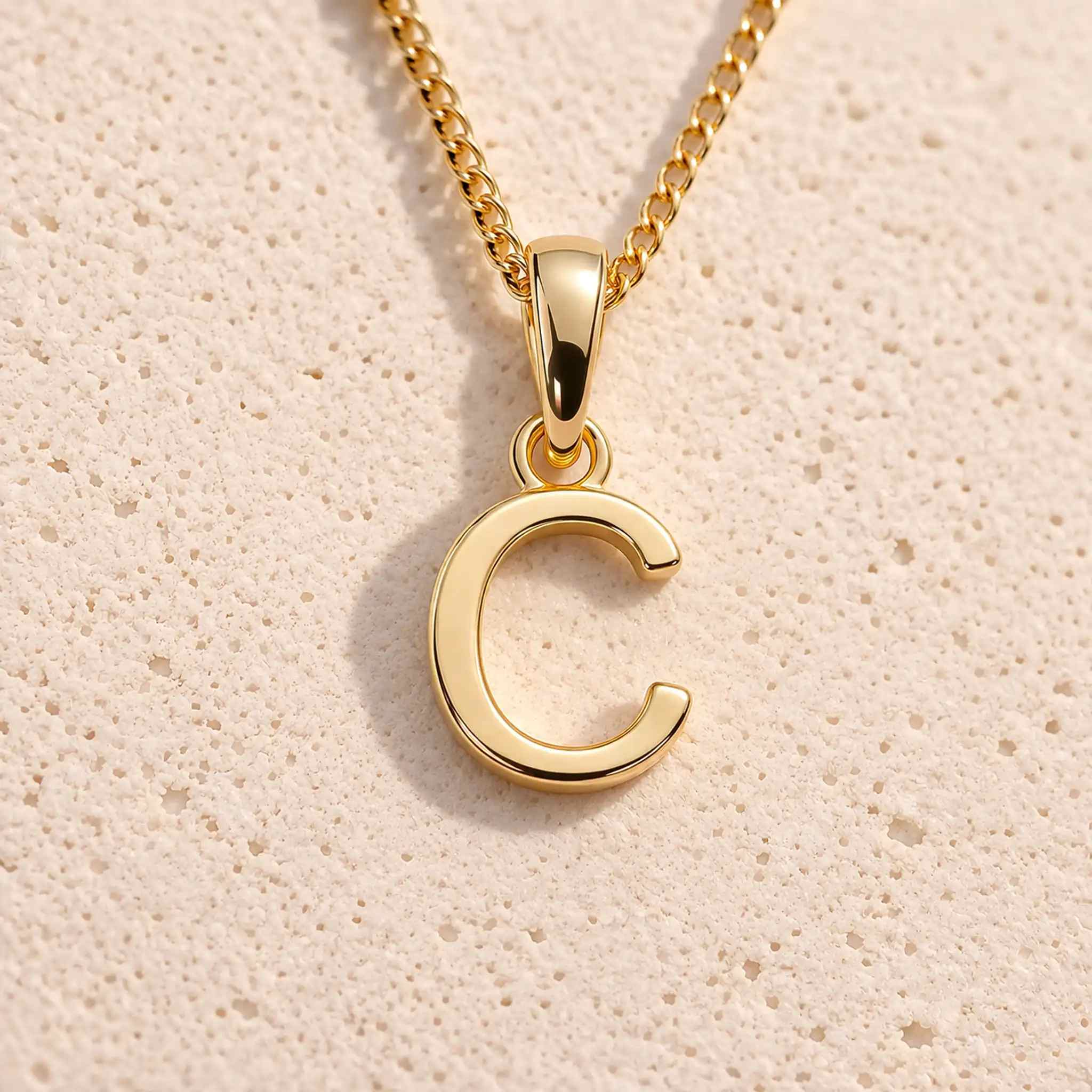 gold initial c pendant necklace by indie and harper