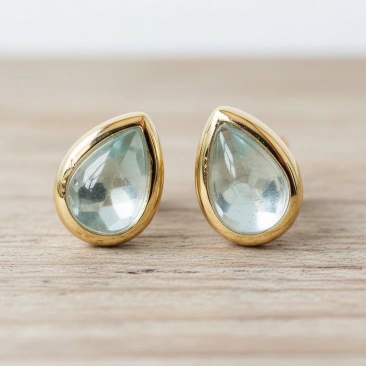 Gold March Birthstone Aquamarine Earrings by indie and harper australia