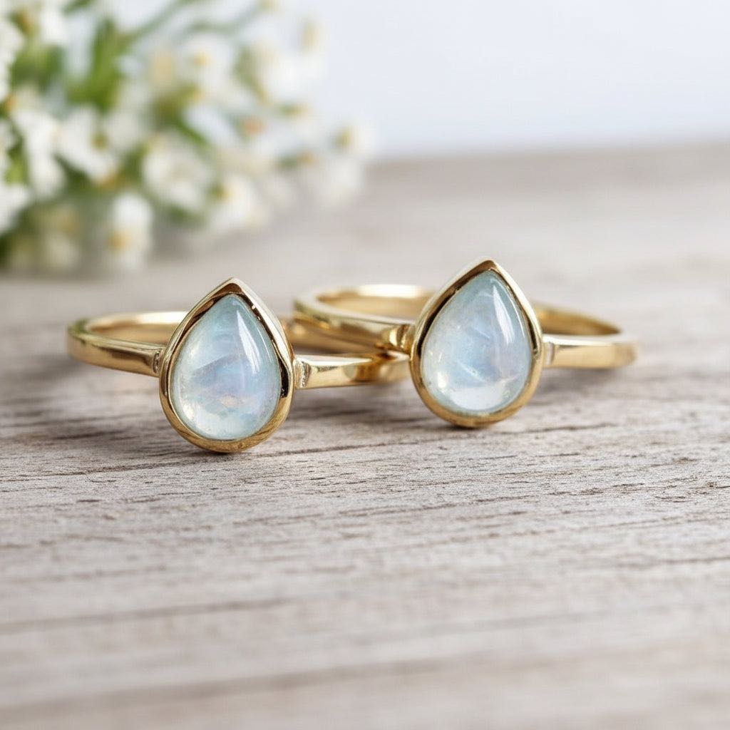 Gold march birthstone aquamarine rings - indie and harper australia