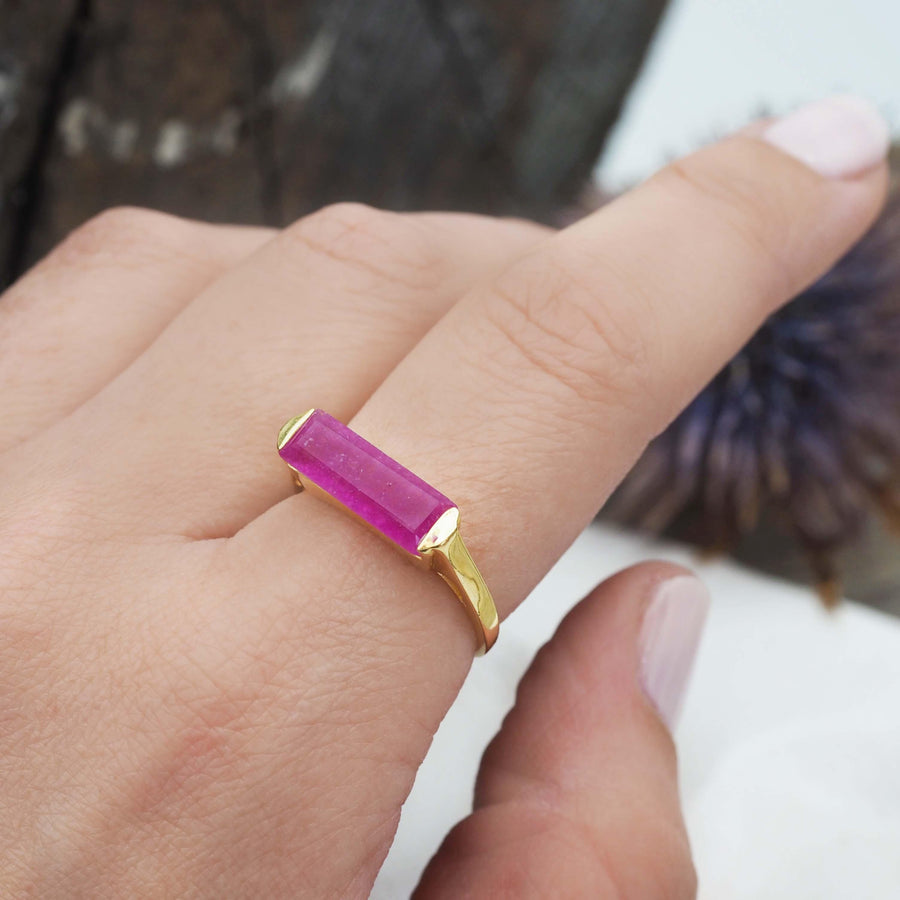 Gold Natural Pink Jade Ring - womens jewellery by indie and harper