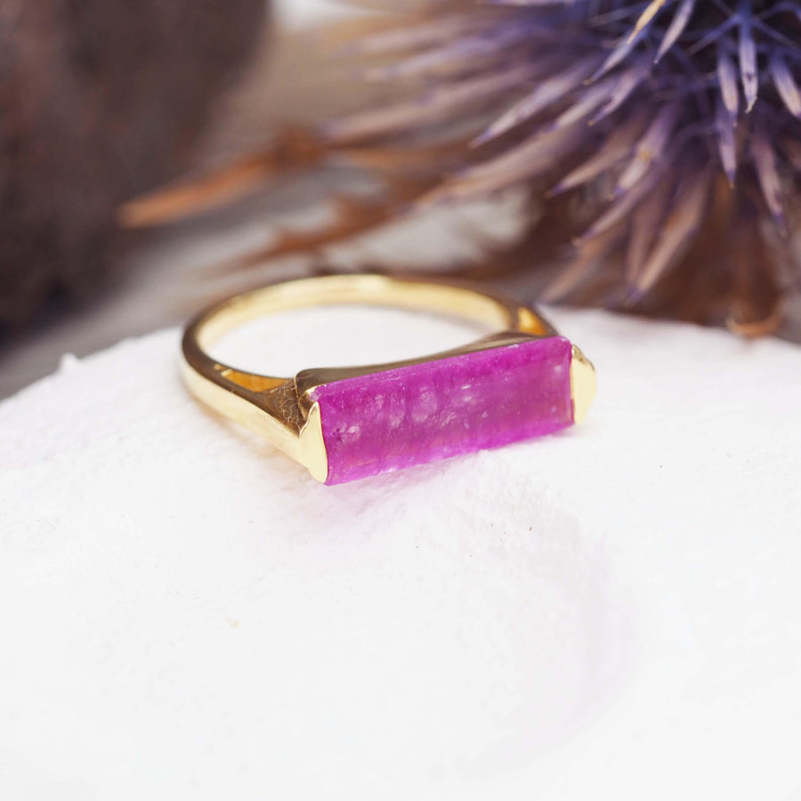 Gold Natural Pink Jade Ring - womens jewellery by indie and harper