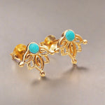 Gold Turquoise Lotus Flower Stud Earrings - womens jewellery by indie and harper