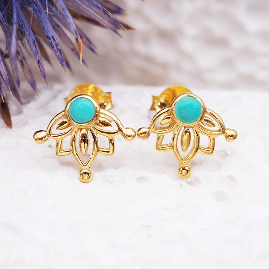 Gold Turquoise Earrings - womens gold jewellery