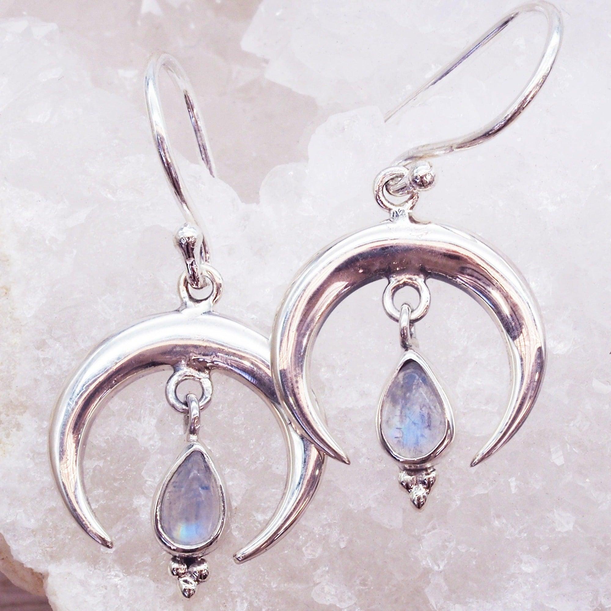 indie and harper sterling silver Half Moon Tear Drop Moonstone Earrings