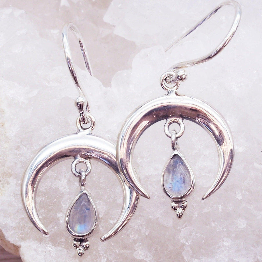 Half Moon Tear Drop Moonstone Earrings - womens moonstone jewellery by indie and harper