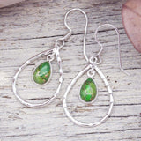 Hammered Teardrop Green Turquoise Earrings - womens jewellery by indie and harper