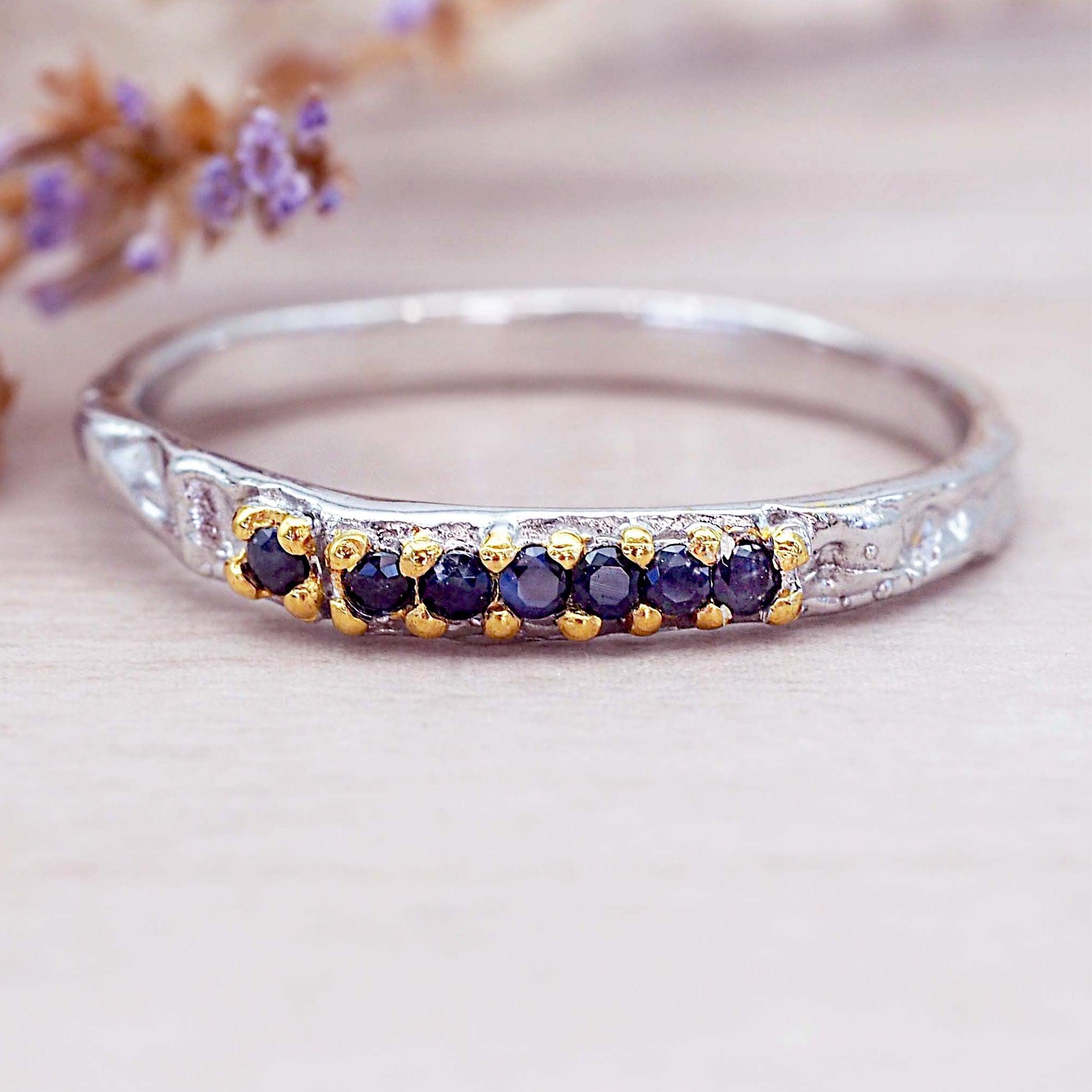 Hand Crafted Sapphire Silver and Gold Ring - womens jewellery by indie and harper