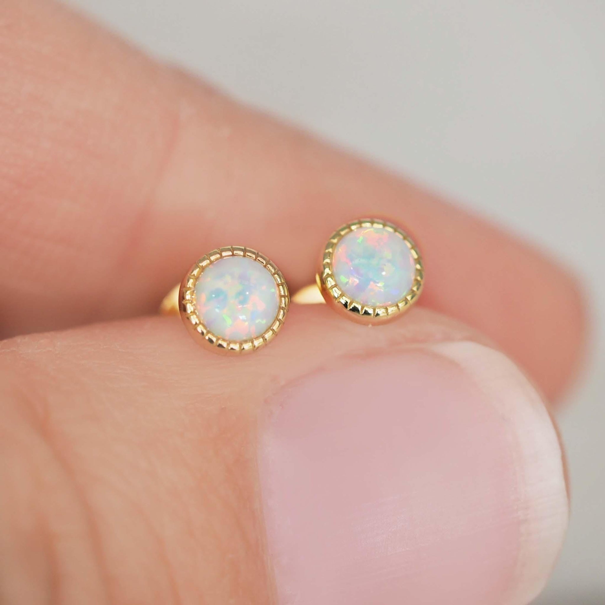 indie and harper Dainty gold opal earrings