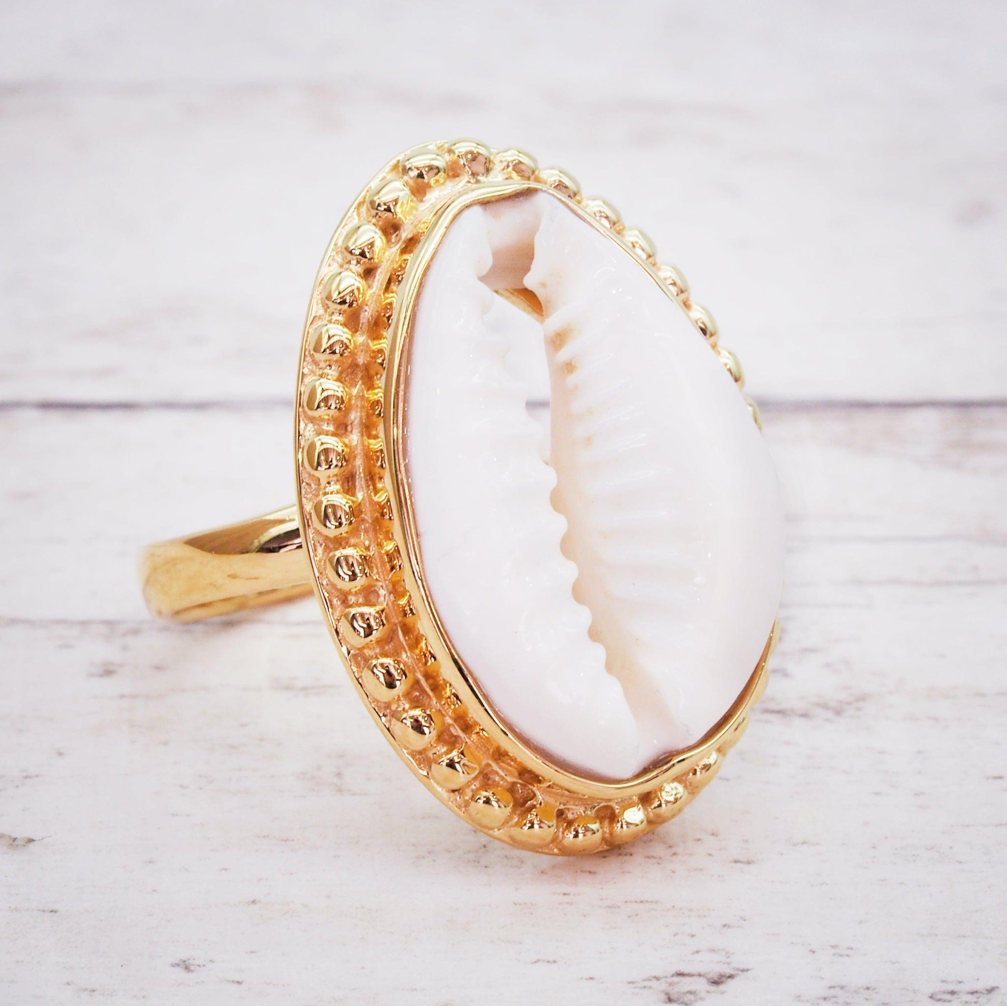 Gold Cowrie Shell Ring - indie and harper