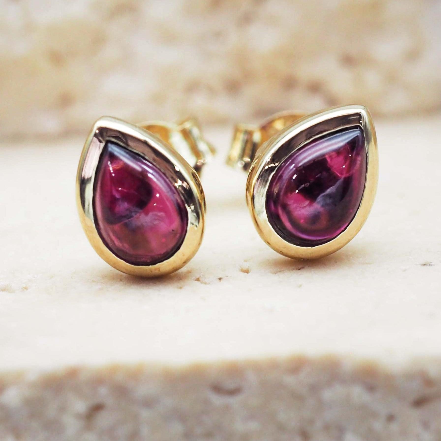 Gold July Birthstone ruby earrings by indie and Harper australia