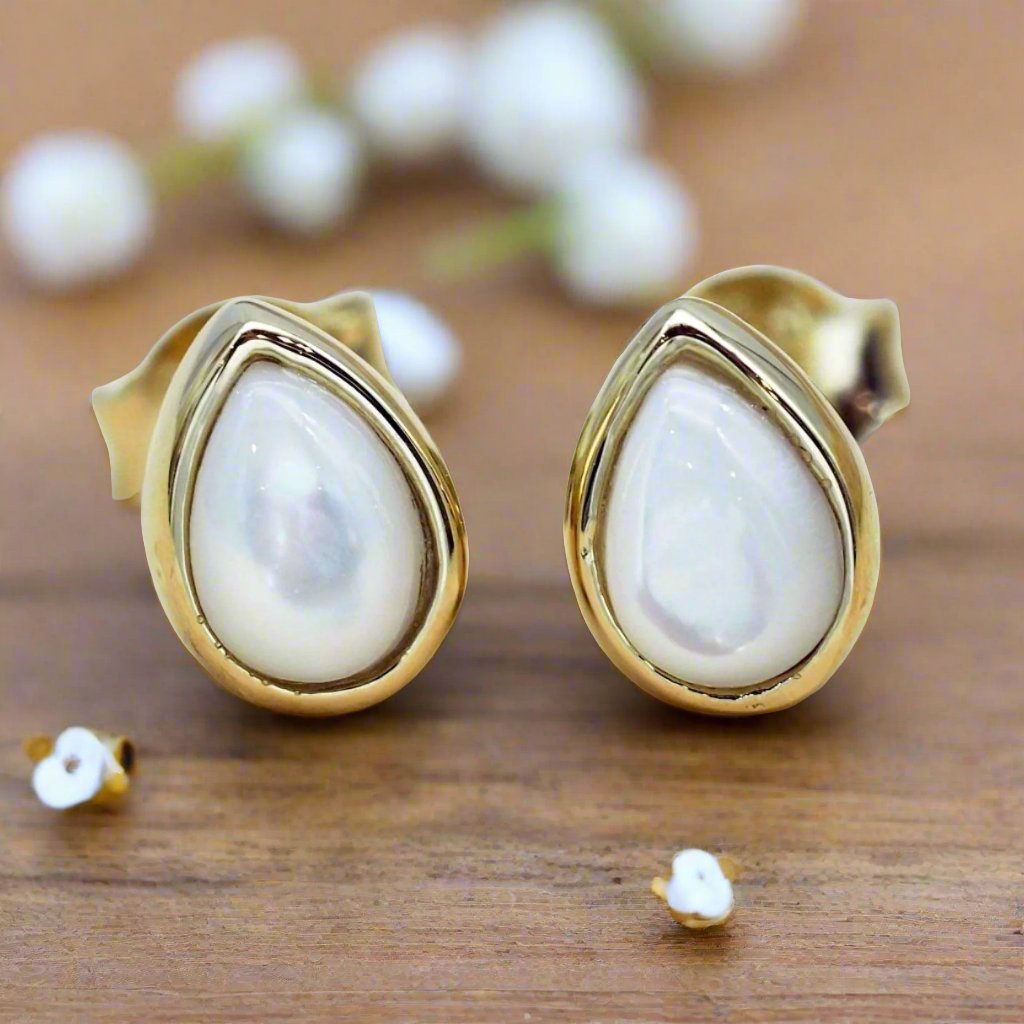 Gold June Birthstone Pearl earrings by indie and harper australia