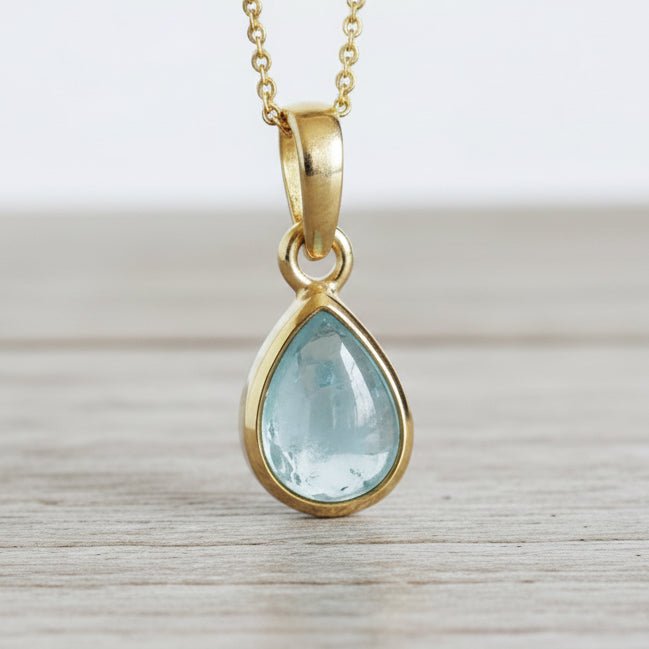 Gold March birthstone aquamarine necklace by indie and Harper australia