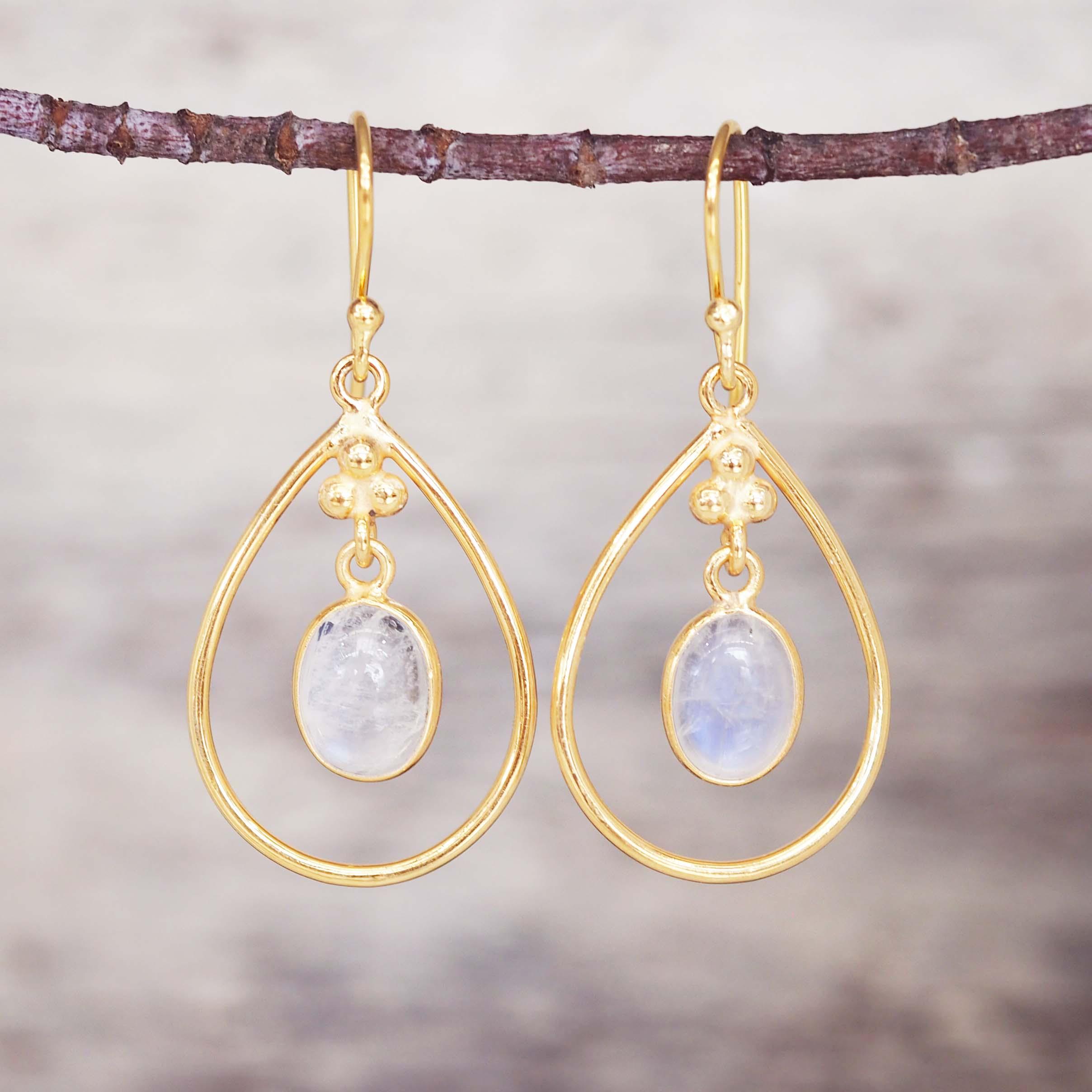 indie and harper Gold Moonstone teardrop Earrings