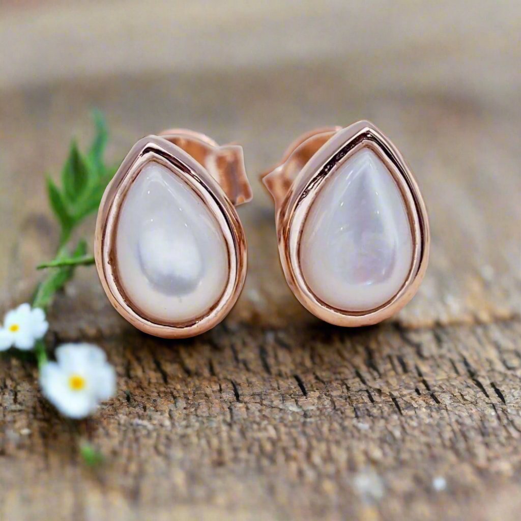 Rose Gold June Birthstone Pearl earrings by indie and harper australia
