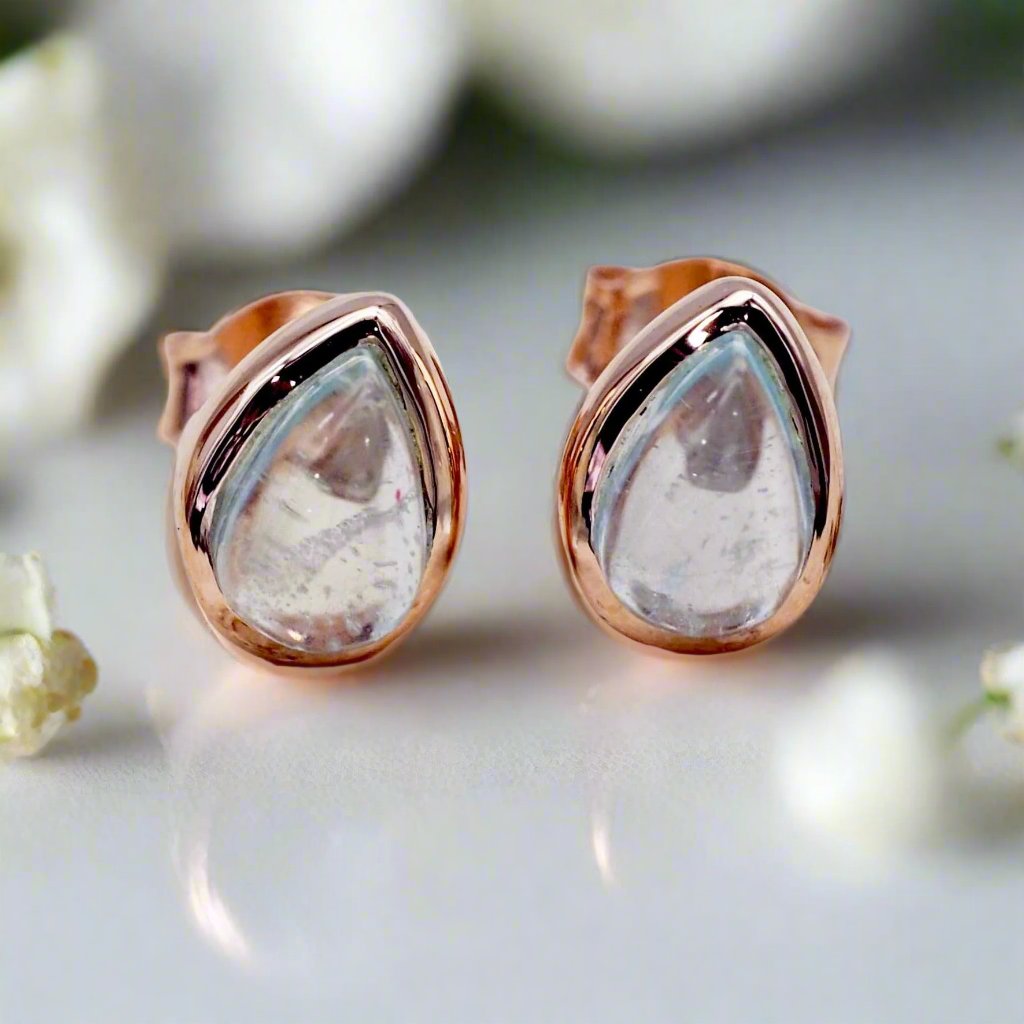 Rose Gold March Birthstone Aquamarine earrings by indie and harper australia