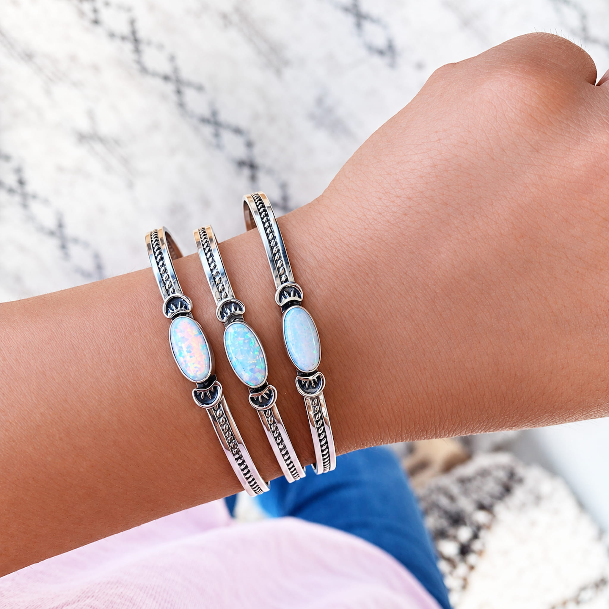 Sterling silver Navajo opal bracelets