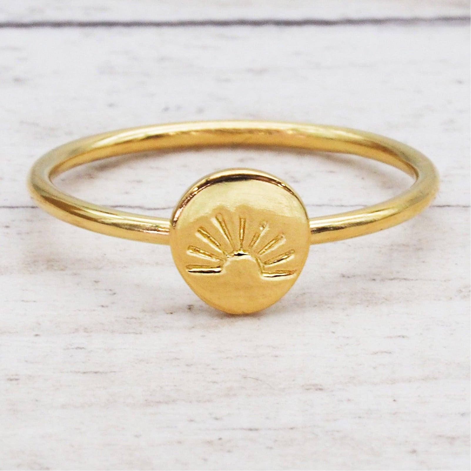 Dainty Gold Ring with rising sun design by Australian jewellery brand indie and harper