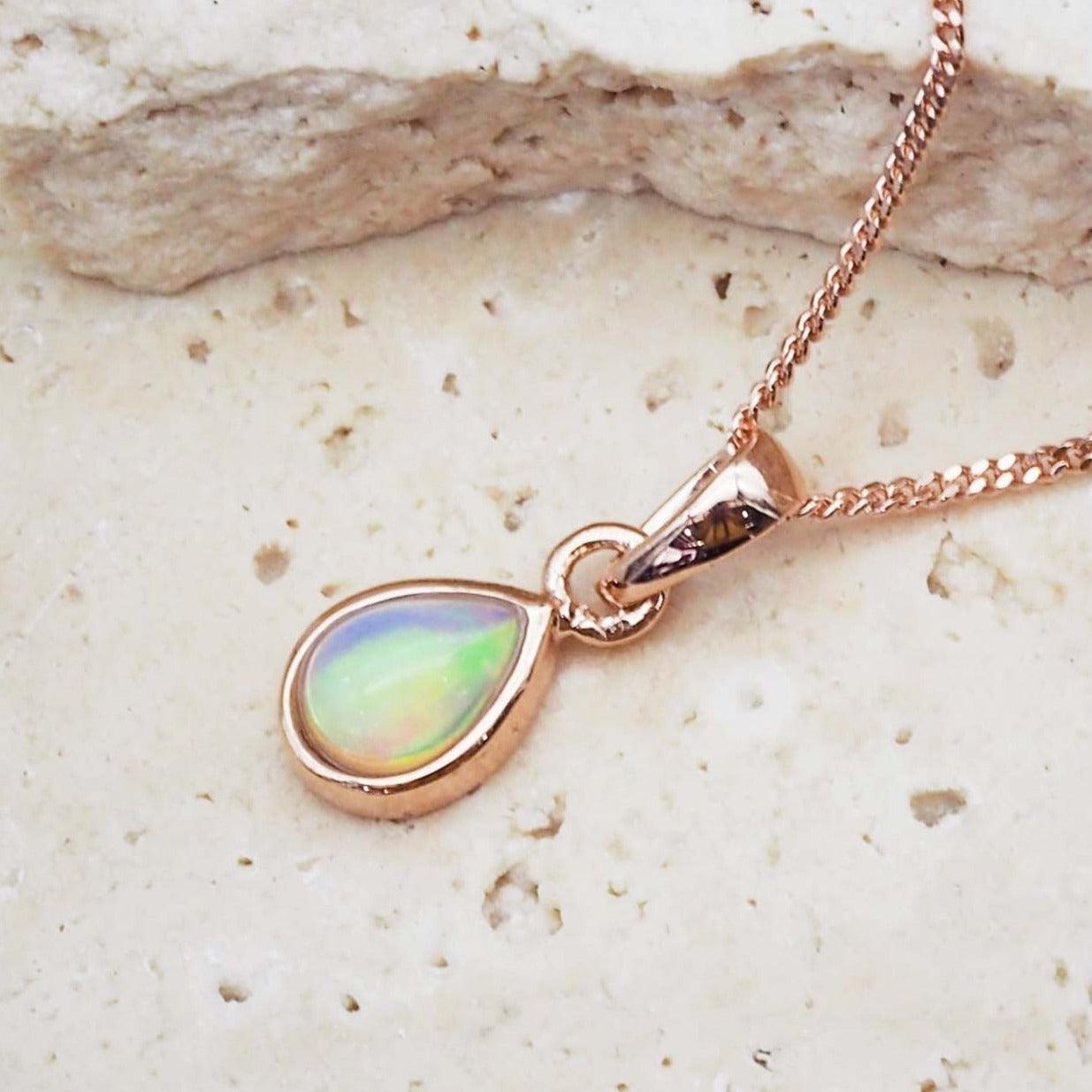 Rose gold October Birthstone Opal necklace by indie and harper australia