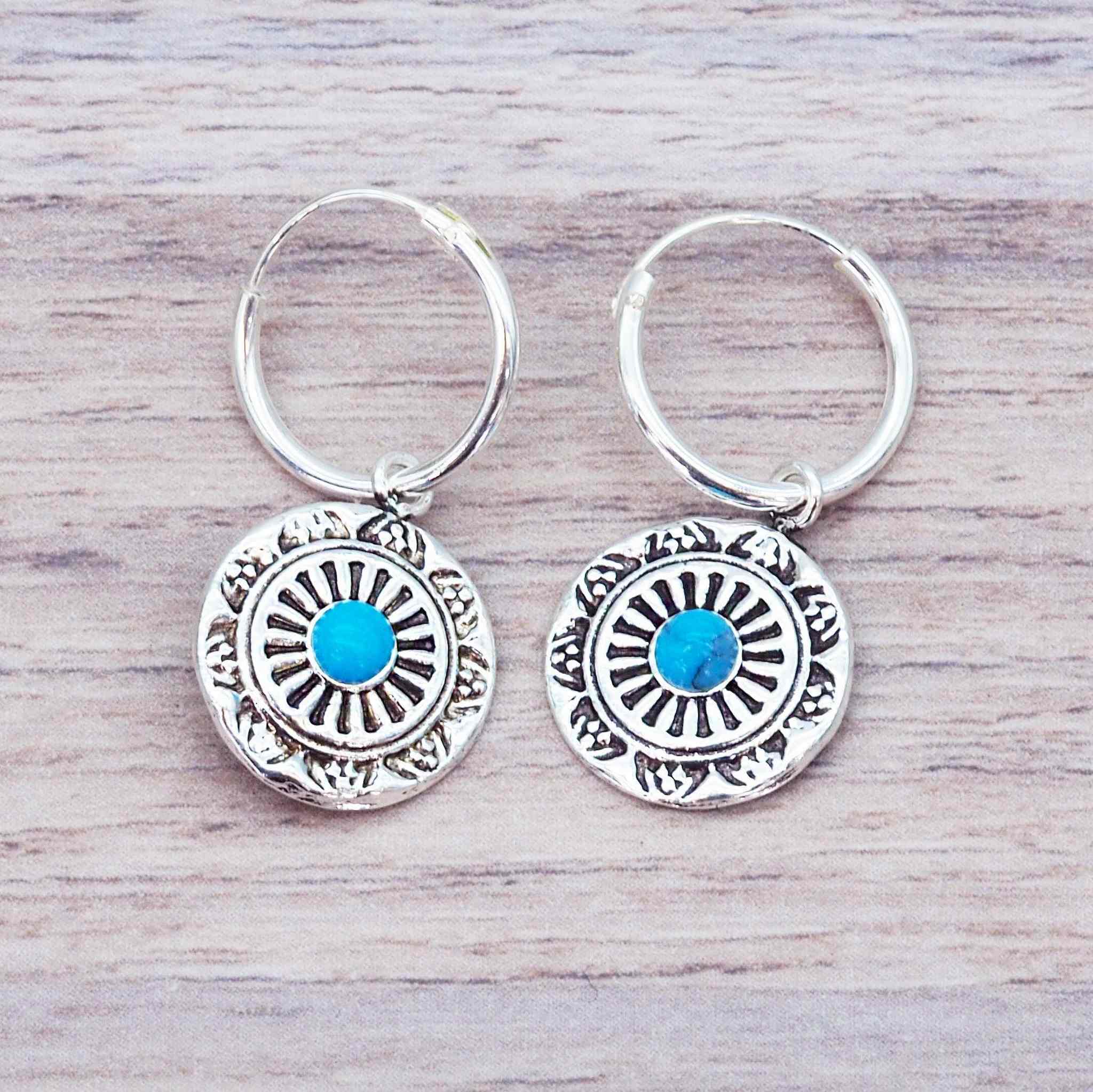 sterling silver dainty mandala turquoise earrings