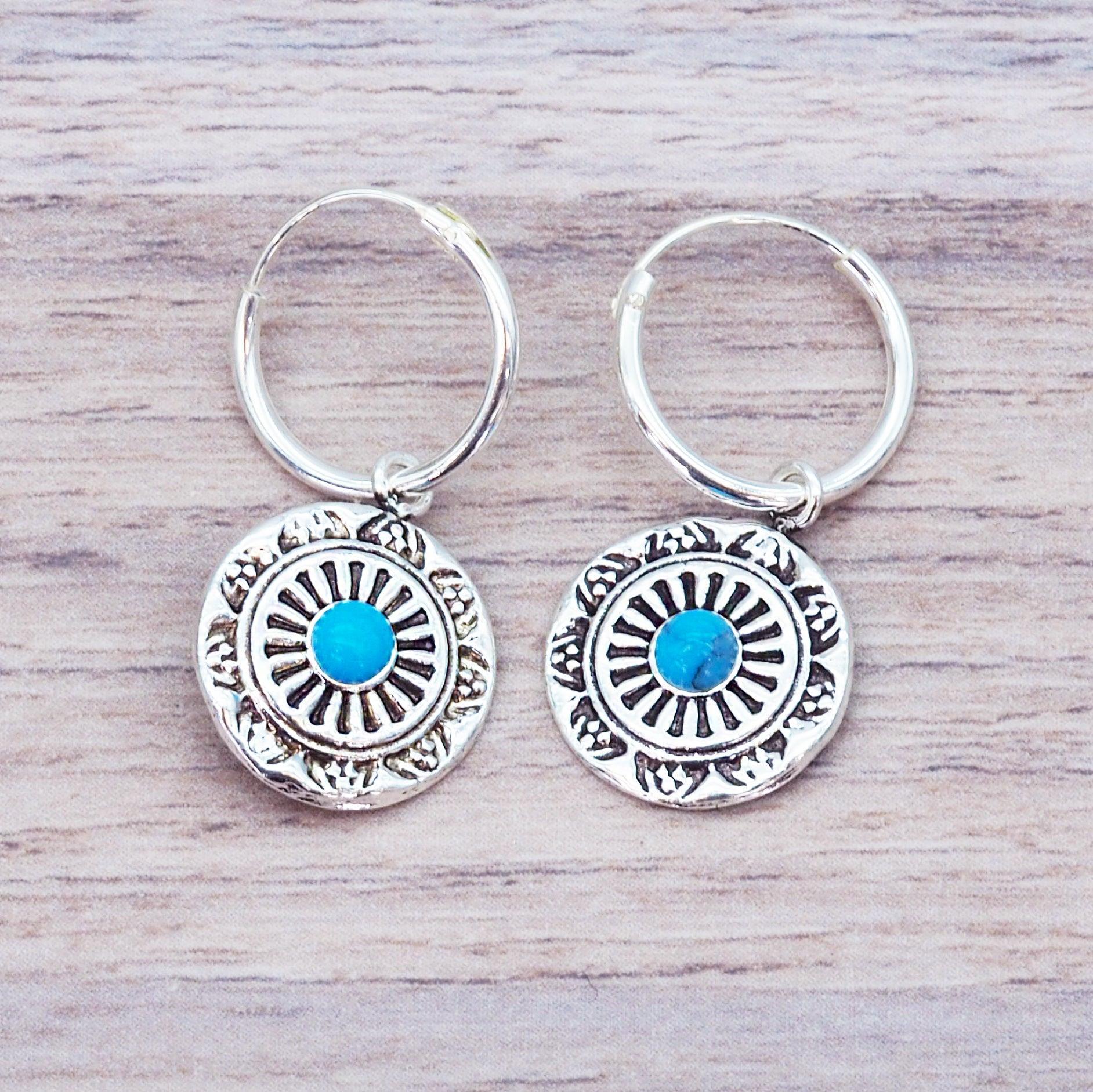 indie and harper sterling silver dainty mandala turquoise earrings 