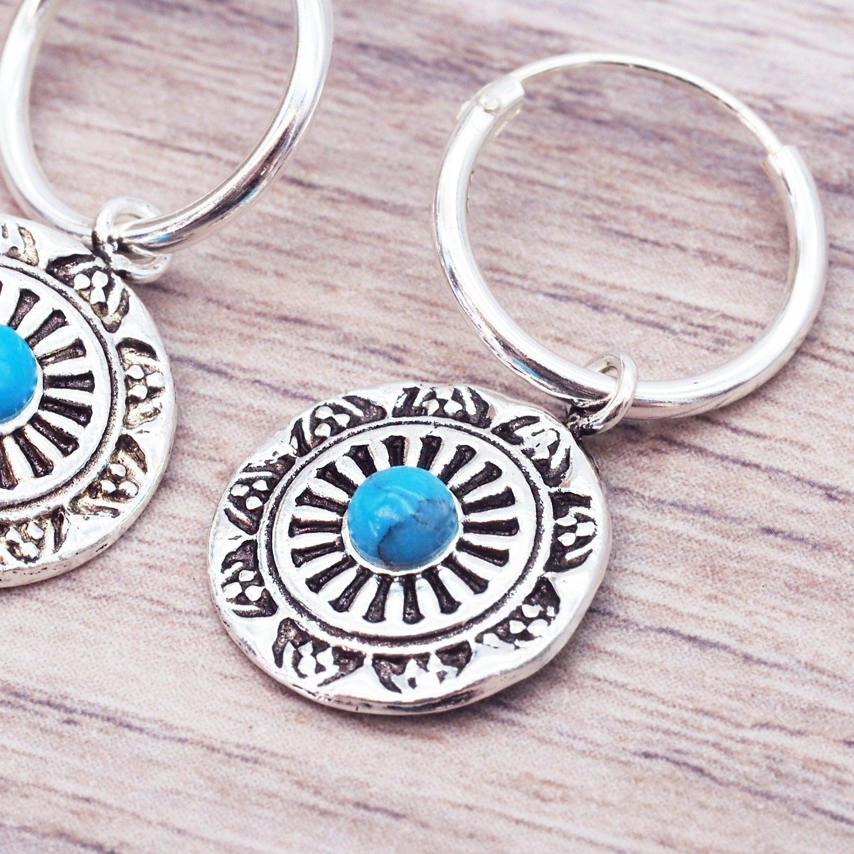 indie and harper sterling silver dainty mandala turquoise earrings