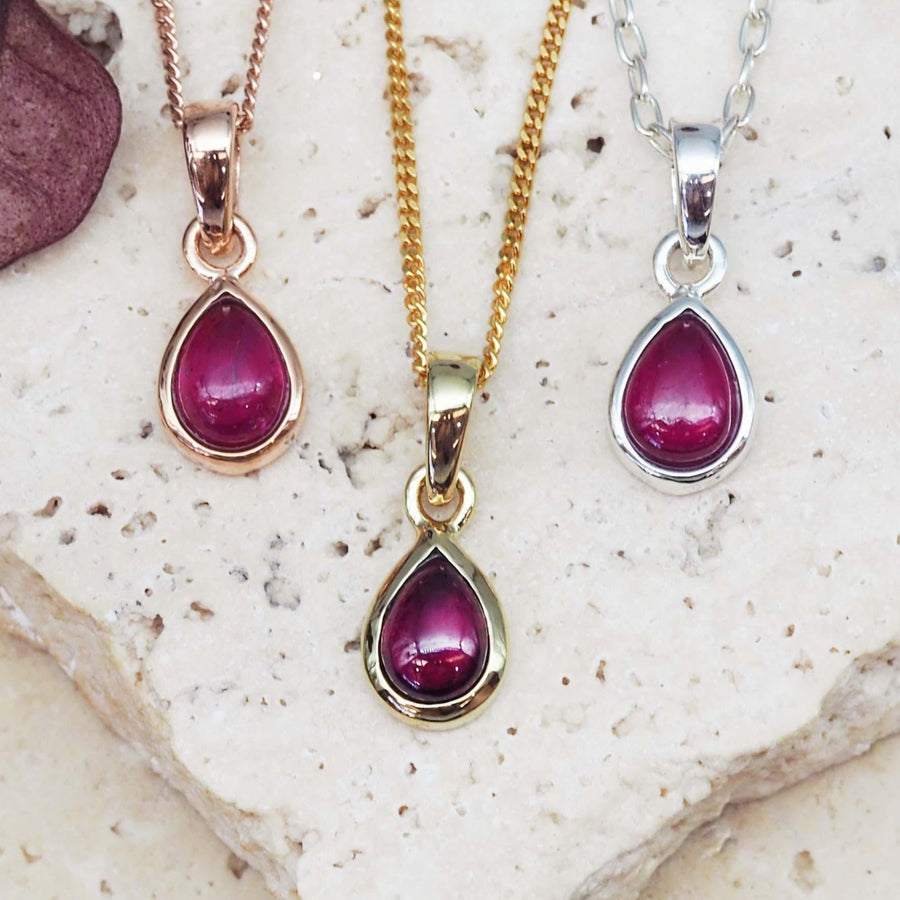 July Birthstone Necklaces - Sterling silver, rose gold and gold ruby necklaces - July Birthstone jewellery Australia 