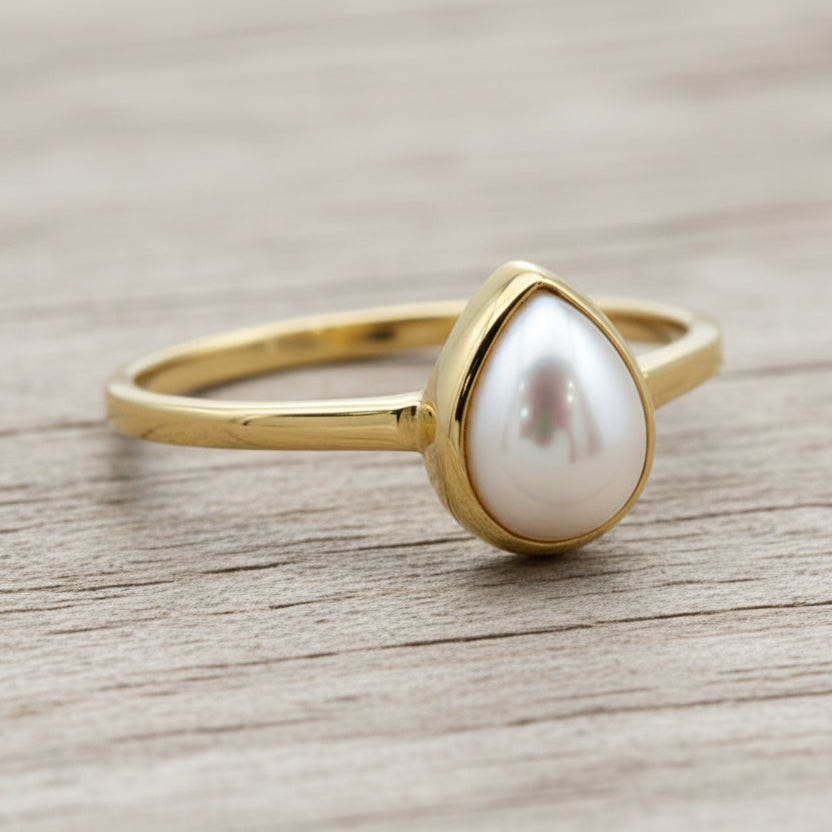 Gold June birthstone Pearl ring by indie and harper Australia 