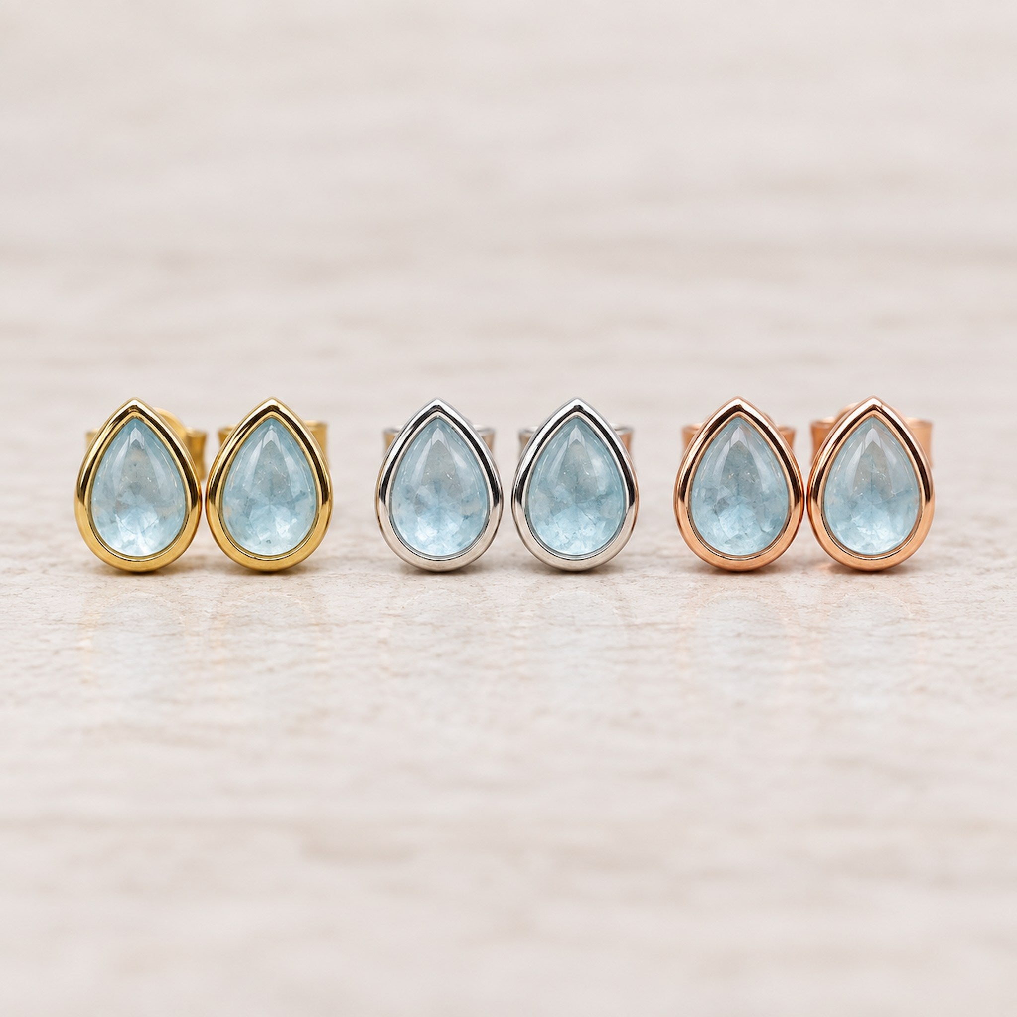 March Birthstone aquamarine Earrings in gold, silver and rose gold